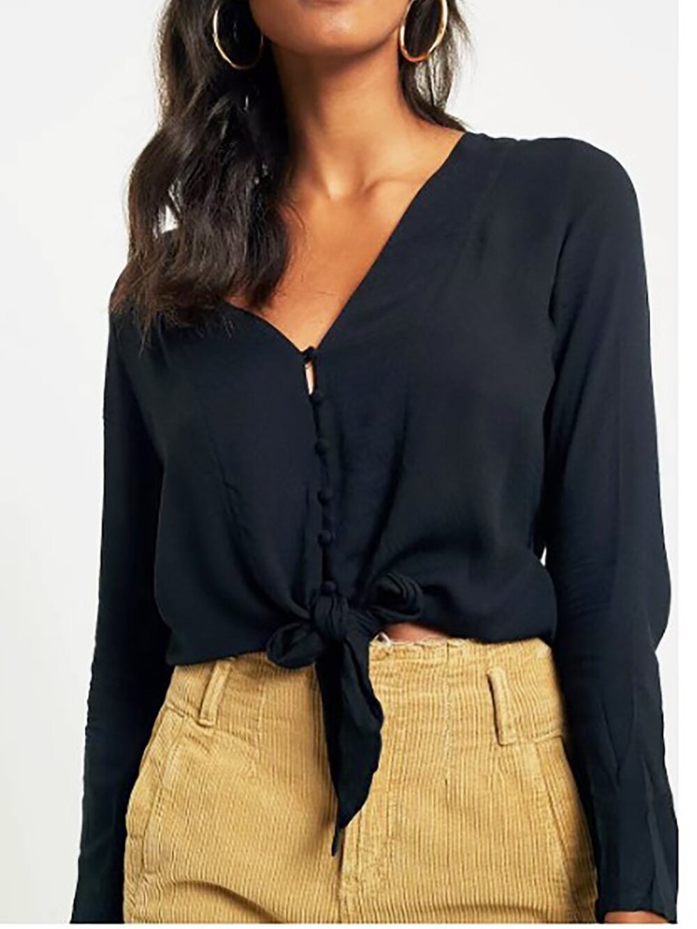 URBAN OUTFITTERS Silence + Noise Tie-Front Button Blouse – Black – Size M – NWOT